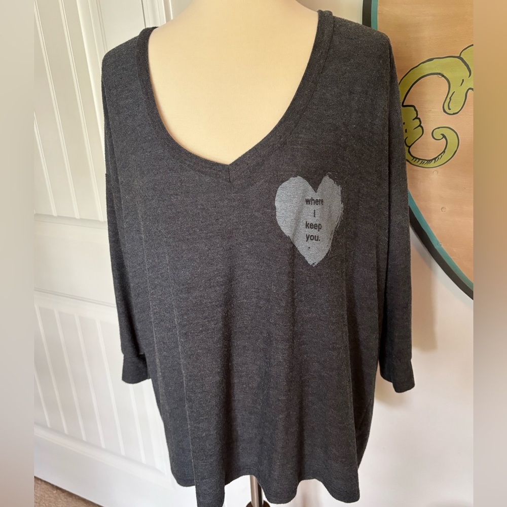 Charcoal Gray V-neck long sleeved top